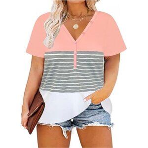 Plus Size Tops for Women Button Up Henley Shirts Short Sleeve Summer T-Shirts